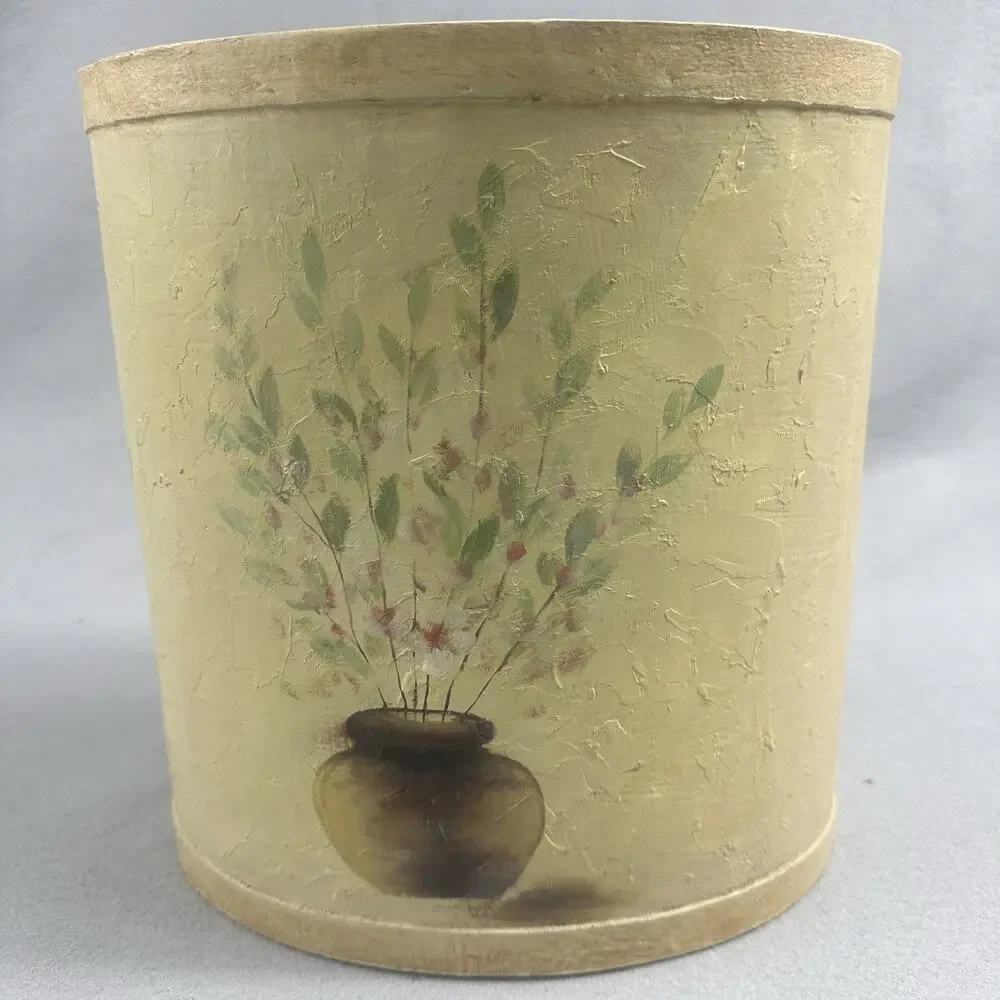 VTG Hand Painted Wooden Wastebasket‎ Trash Can Floral Rustic Cottage Shabby Chic